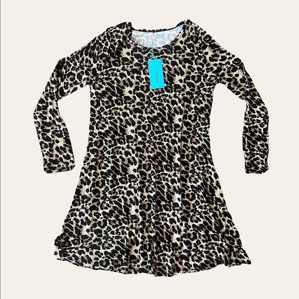 NWT Popyoung Womens Large Animal Print Long Sleeved T-Shirt Dress